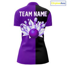 Load image into Gallery viewer, Purple and Black retro vintage Bowling polo, quarter zip shirts for Women custom Bowling team jerseys NQS11566