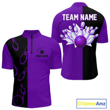 Load image into Gallery viewer, Purple and Black retro vintage Bowling polo, quarter zip shirts for men custom Bowling team jerseys NQS11566