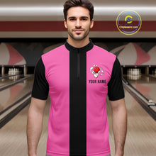 Load image into Gallery viewer, Personalized Pink Black Retro Bowling Quarter Zip shirt For Men custom vintage bowling team jerseys NQS6568