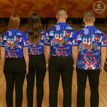 Load image into Gallery viewer, Mens Bowling Polo Shirts Custom blue Christmas pattern Bowling Santa ball pins team Mens Jersey NQS6617