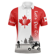 Load image into Gallery viewer, Mens golf polo shirts custom name Canadian flag patriotic Let’s Par Tee white golf shirt NQS5762