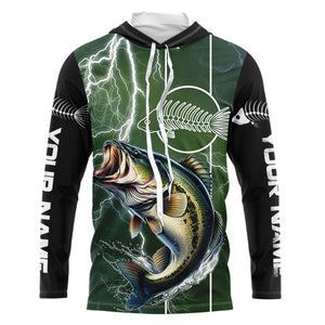 Largemouth Bass Fishing Custom Long sleeve Fishing Shirts, Bass green lightning reaper Fishing jerseys NQS4015