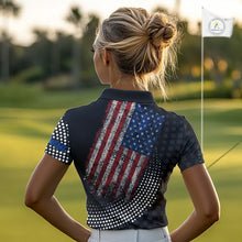 Load image into Gallery viewer, Personalized golf polo shirts for Women Vintage American Flag Custom patriotic golf tops for ladies NQS9835