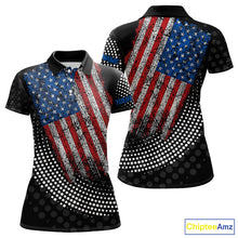 Load image into Gallery viewer, Personalized golf polo shirts for Women Vintage American Flag Custom patriotic golf tops for ladies NQS9835