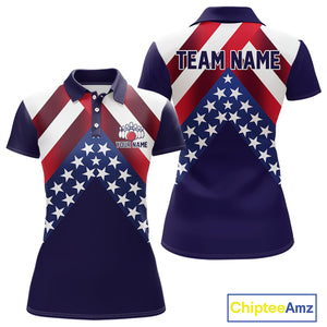 Red, White & Blue American Flag Women Bowling Shirts Custom Patriotic Team Bowling Jersey NQS10226