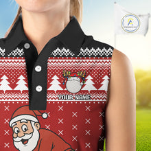 Load image into Gallery viewer, Funny Santa Sleeveless Golf Polo shirt Red ugly Christmas pattern Custom ladies Christmas golf shirts NQS11000