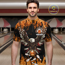 Load image into Gallery viewer, Orange flame Mens bowling shirts Custom American flag Eagle Team bowling shirts, gift for bowlers NQS11189