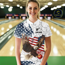 Load image into Gallery viewer, Red, White, Blue American Flag Eagle Women Bowling Shirts Custom Patriotic Camo Bowling Team Jersey NQS11192