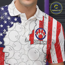 Load image into Gallery viewer, Personalized Red, White and Blue American Flag Bowling Team Shirts For Men, Patriotic Bowling Gifts NQS11197