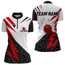 Load image into Gallery viewer, Black and White Bowling Polo, Quarter Zip Shirt for Women Custom Lightning Team bowling jerseys | Red NQS9324
