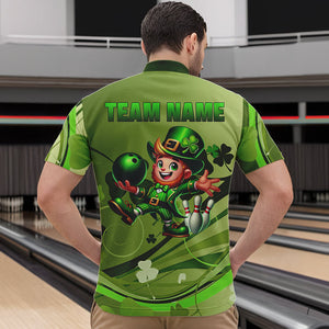 Green shamrock Lucky Men Bowling Polo, Quarter Zip Shirts Custom St Patrick Day Team bowling Shirts NQS9328