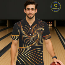 Load image into Gallery viewer, Custom Black and Gold Bowling Hawaiian Button-up Shirts, Team Bowling League Jerseys NQS11599