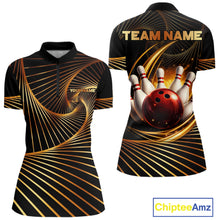 Load image into Gallery viewer, Custom Black and Gold Bowling Polo, Quarter Zip Shirts for Women, Team Bowling League Jerseys NQS11599