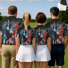 Load image into Gallery viewer, Personalized American Flag Eagle Lightning Thunder Golf Polo Shirts For Women, Patriotic Golfing Gift NQS11717