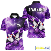 Load image into Gallery viewer, Purple Storm Lightning Thunder Bowling Polo, Quarter Zip Shirt For Men Custom Bowling Team Jersey NQS11720