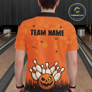 Custom Funny orange Bowling Team Shirt Halloween Polo & Quarter-Zip Bowling Jersey for Men NQS10396