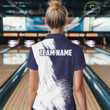 Load image into Gallery viewer, Custom Blue and White Strike Bowling Shirts Women Polo, 1/4 Zip Bowling Team Jerseys Bowling League NQS10826