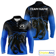 Load image into Gallery viewer, Black and Blue Lightning Thunder Panther Bowling Team Shirts For Men Custom Panther Bowling Jerseys NQS11205