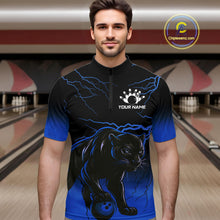 Load image into Gallery viewer, Black and Blue Lightning Thunder Panther Bowling Team Shirts For Men Custom Panther Bowling Jerseys NQS11205