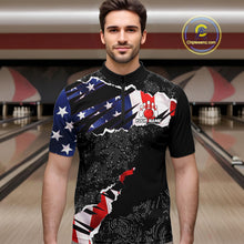 Load image into Gallery viewer, Custom bowling polo shirts, 1/4 zip shirts for men, US Flag patriotic team bowling league shirts NQS11409