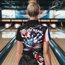 Load image into Gallery viewer, Custom bowling polo shirts, 1/4 zip shirts for Women, US Flag patriotic team bowling league shirts NQS11409