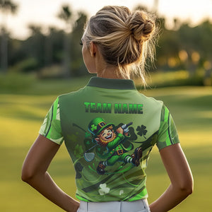 Green shamrock Lucky Golf Polo Shirts For Women Custom St Patrick Day Team Golf Shirts NQS9470