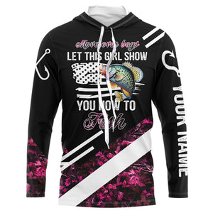 Move over boys let this girl show you how to fish Crappie fishing pink camo custom 3D fishing shirt NQS9471