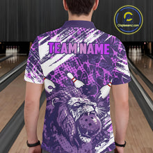 Load image into Gallery viewer, Purple Camo Lion Bowling Polo, 1/4 Zip Shirts for Men Custom Lion Team Bowling Jerseys, Bowler Outfit NQS11604