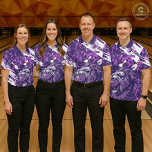 Load image into Gallery viewer, Purple Camo Lion Bowling Polo, 1/4 Zip Shirts for Men Custom Lion Team Bowling Jerseys, Bowler Outfit NQS11604