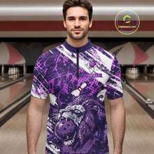 Load image into Gallery viewer, Purple Camo Lion Bowling Polo, 1/4 Zip Shirts for Men Custom Lion Team Bowling Jerseys, Bowler Outfit NQS11604