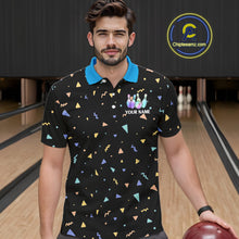 Load image into Gallery viewer, Hologram colors geometric pattern Black Bowling Shirts for Men Custom Team Bowling League Jersey NQS11607