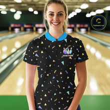 Load image into Gallery viewer, Hologram colors geometric pattern Black Bowling Shirts for Women Custom Team Bowling League Jersey NQS11607