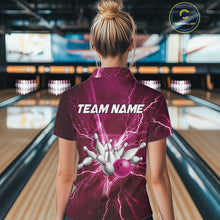Load image into Gallery viewer, Women's Bowling Shirts Custom Pink Lightning Thunder Bowling Team Jersey, gift for team Bowlers NQS10603