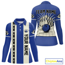Load image into Gallery viewer, Blue Retro Bowling Polo, Quarter Zip Shirts For Women Custom Vintage Bowling Team Jerseys NQS11212