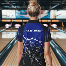 Load image into Gallery viewer, Black and Blue Lightning thunder Bowling Polo, Quarter Zip shirts for Women Custom Bowling Team Jersey NQS9346