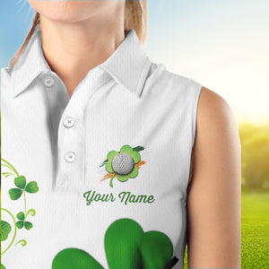 Green shamrock Lucky Women sleeveless polo golf shirts Custom St Patrick Day team golf jerseys NQS9482