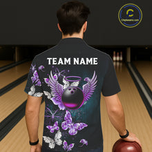 Load image into Gallery viewer, Custom Purple Butterfly Bowling Button-up Shirts, Hawaiian Bowling Team Shirt With Butterflies NQS11613
