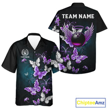 Load image into Gallery viewer, Custom Purple Butterfly Bowling Button-up Shirts, Hawaiian Bowling Team Shirt With Butterflies NQS11613