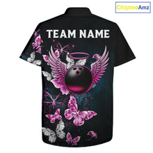 Load image into Gallery viewer, Custom Pink Butterfly Bowling Button-up Shirts, Hawaiian Bowling Team Shirt With Butterflies NQS11614