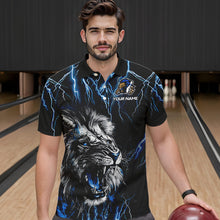 Load image into Gallery viewer, Black and Blue Lightning Thunder Lion Bowling Shirt For Men Custom Lion Bowling Team Jerseys NQS9645