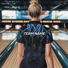 Load image into Gallery viewer, Black and Blue Lightning Thunder Lion Bowling Shirt For Women Custom Lion Bowling Team Jerseys NQS9645