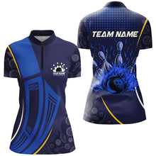 Load image into Gallery viewer, Blue camo Flame Bowling Polo, Quarter Zip shirts for women custom ladies team bowling jerseys NQS7785