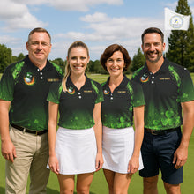 Load image into Gallery viewer, Flame golf ball green shamrock St Patrick's Day Men Golf Polo Shirts Custom lucky golf attire for men NQS11413