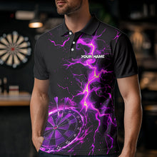 Load image into Gallery viewer, Men Darts Polo, Quarter Zip shirts Custom black and purple lightning thunder Darts Team Jerseys NQS9492