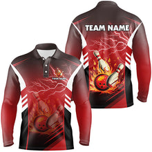 Load image into Gallery viewer, Flame bowling ball and pins lightning custom Men Bowling Polo Shirts, team bowling jerseys | Red NQS7445