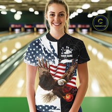 Load image into Gallery viewer, American Flag Eagle Bowling Shirts For Women Custom Patriotic Black Camo Bowling Team Jerseys NQS9863