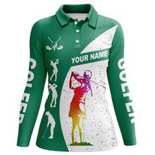 Load image into Gallery viewer, Green and white golf shirt custom name golf polo shirts women's, best golf gifts NQS5685