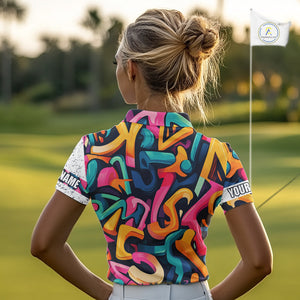 Women golf polo shirts colorful pattern custom team golf shirts, golf tops for ladies NQS10088