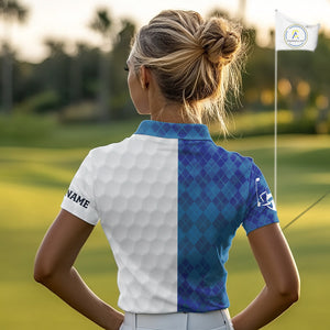 Blue argyle white Women golf polo shirt custom I was one under today one under a tree, a bush & water NQS10090
