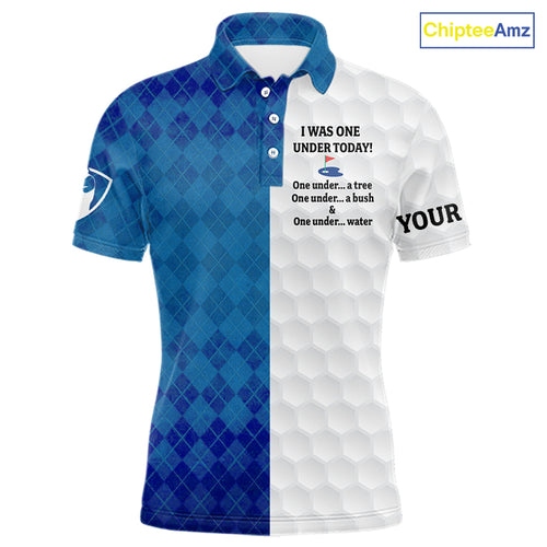Blue argyle white Men golf polo shirt custom I was one under today one under a tree, a bush and water NQS10090